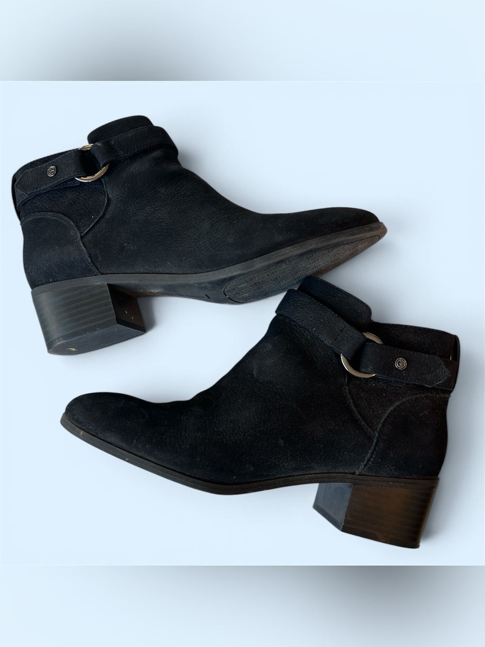 Giani Bernini Black Suede Ankle Booties with Strap and Ring Detail